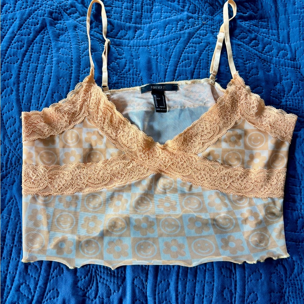 Sheer Lace Trim Crop Top